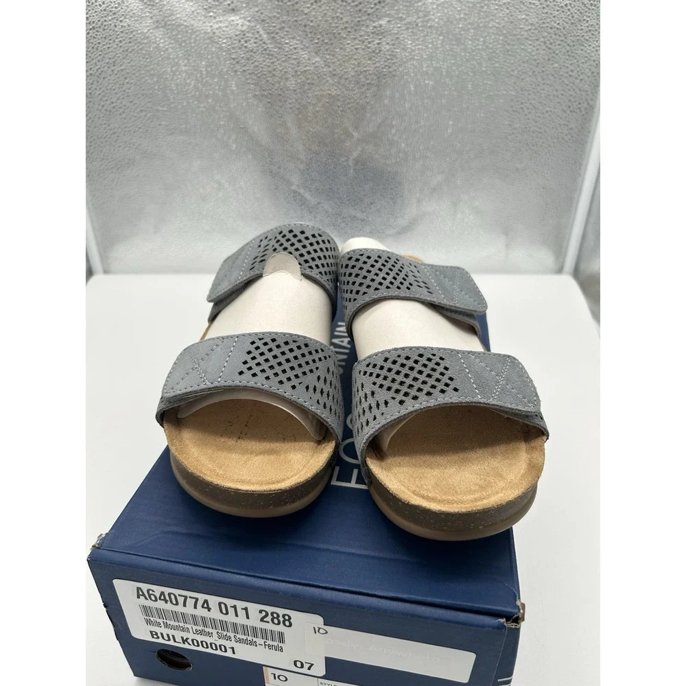 New White Mountain Ferula Suede Leather‎ Perforated Slide Sandals Blue Size 10